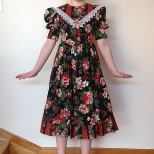 Vintage kids floral dress lace collar EUC